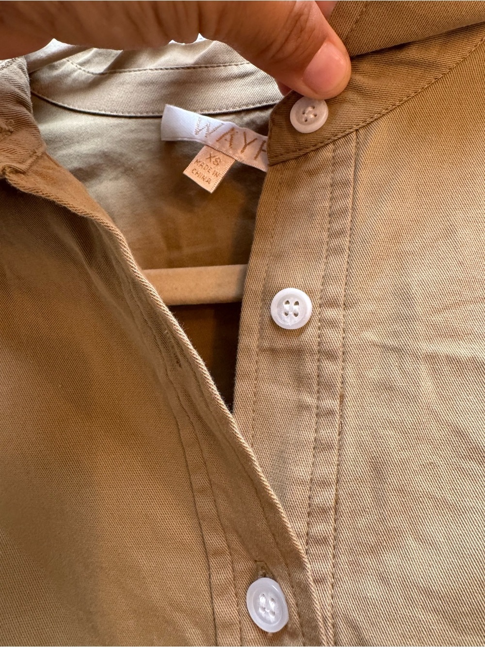 WAYF Libby Tailored Button-Front Shirt Dress in Camel Cotton - Picture 4 of 11